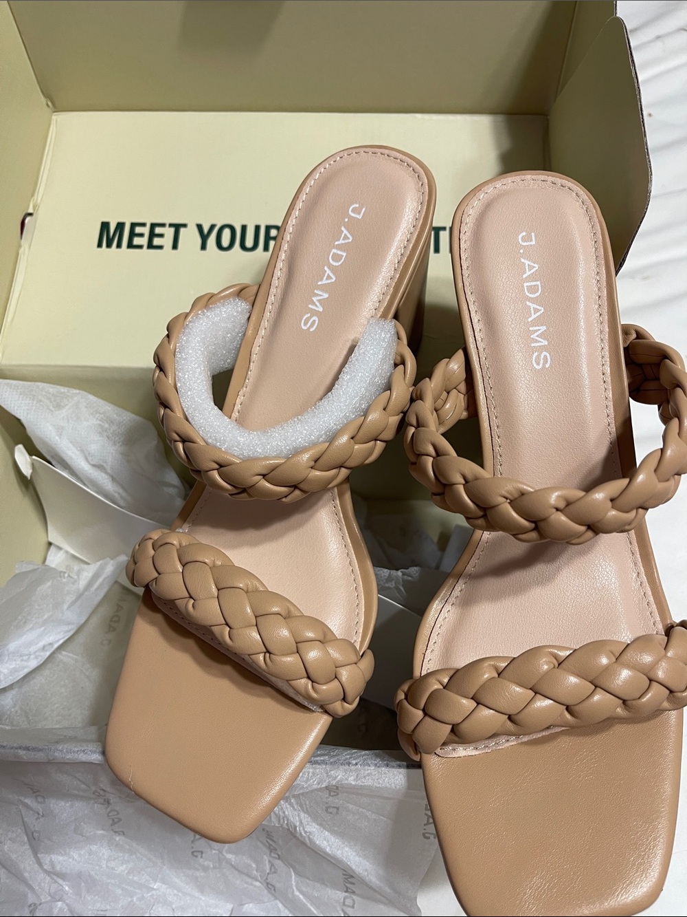Adams Braided Two-Strap Slide Sandals in Tan